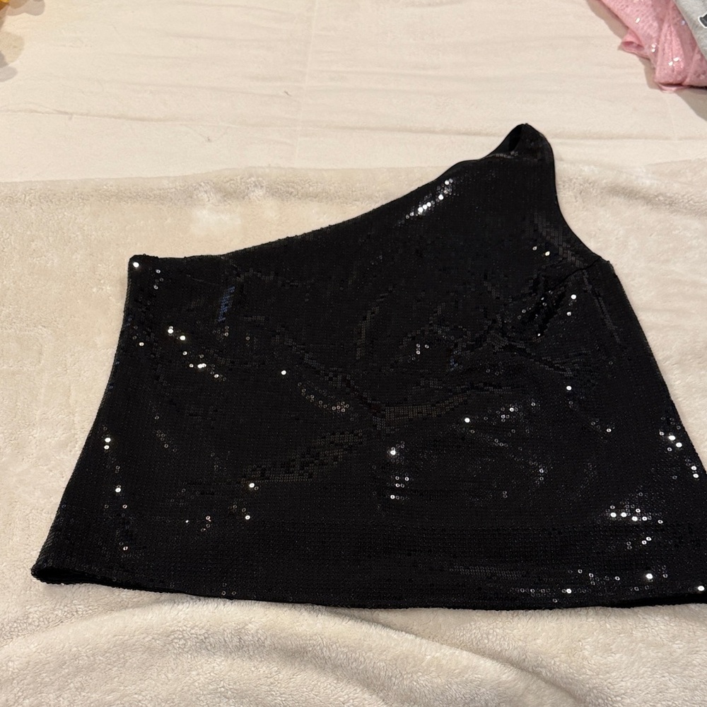 Banana Republic Black Sequin One-Shoulder Top